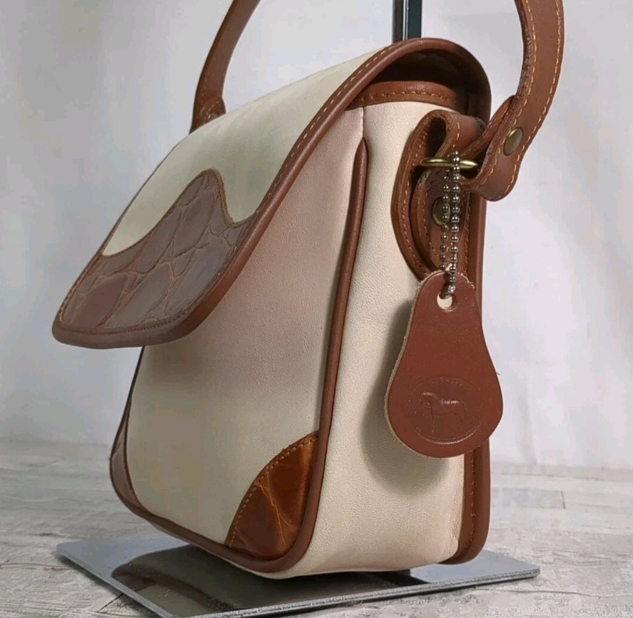 Harness Collection By Michael Bianco Cream/Brown Leather Crossbody Bag
