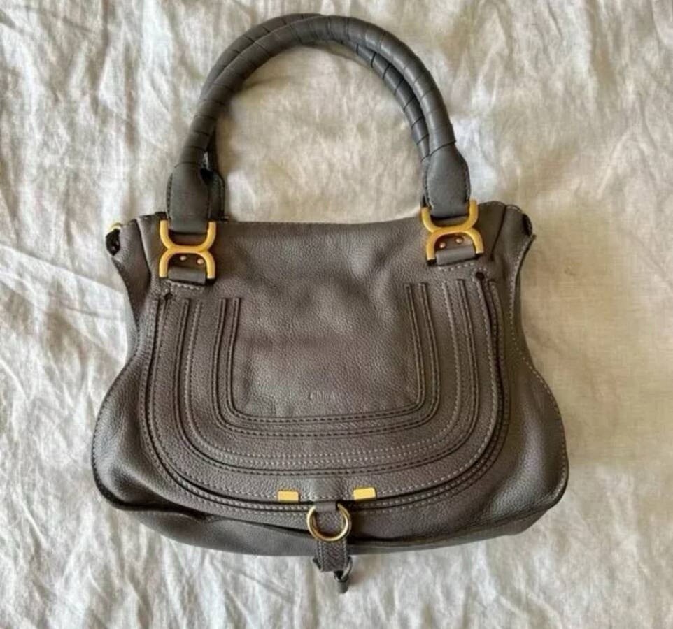 Authentic Chloe Marcie Leather Medium Cashmere Gray Satchel