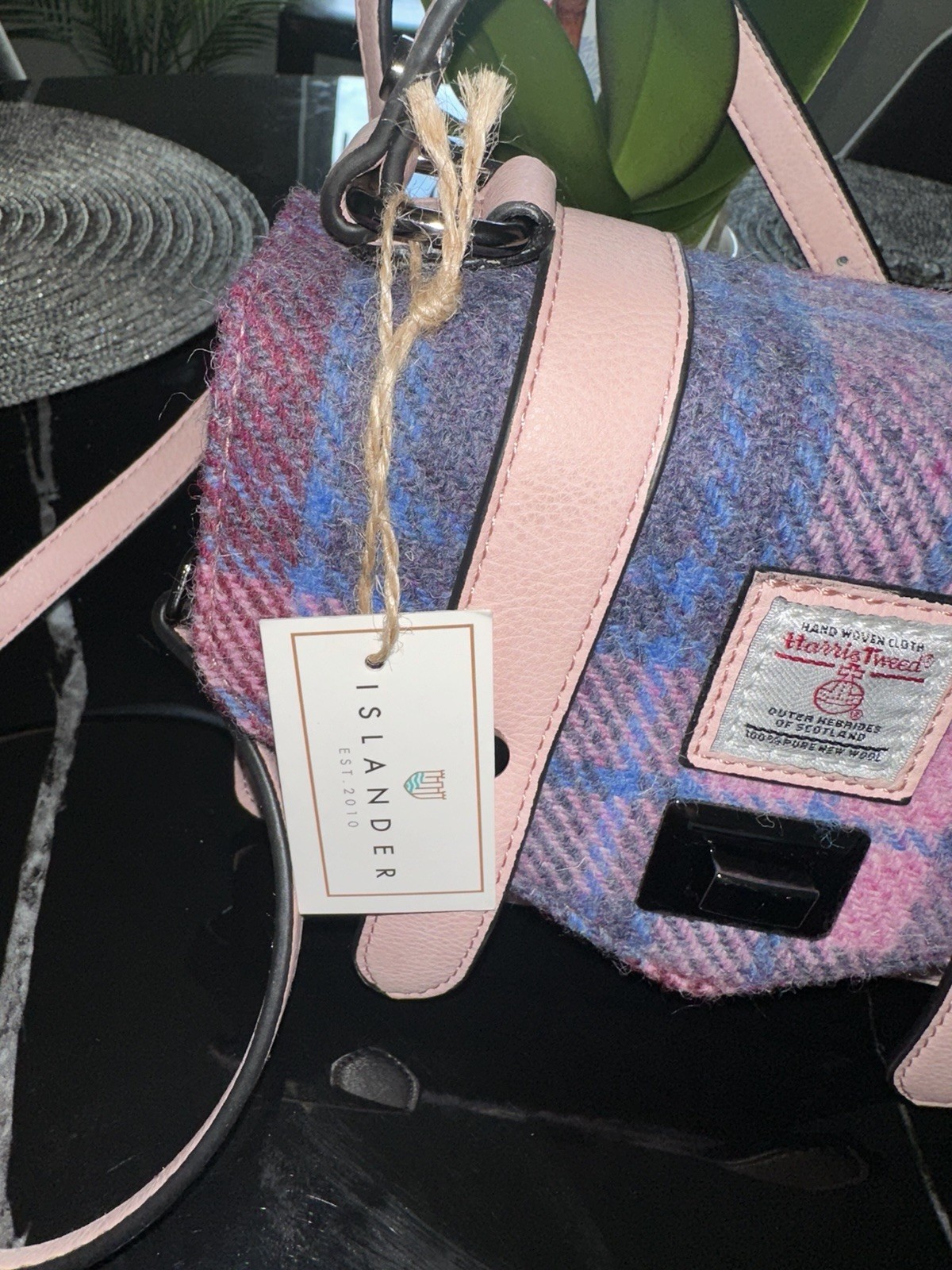 NEW Islander Harris Tweed Pink & Blue Tartan 100% Wool Handwoven Mini Satchel