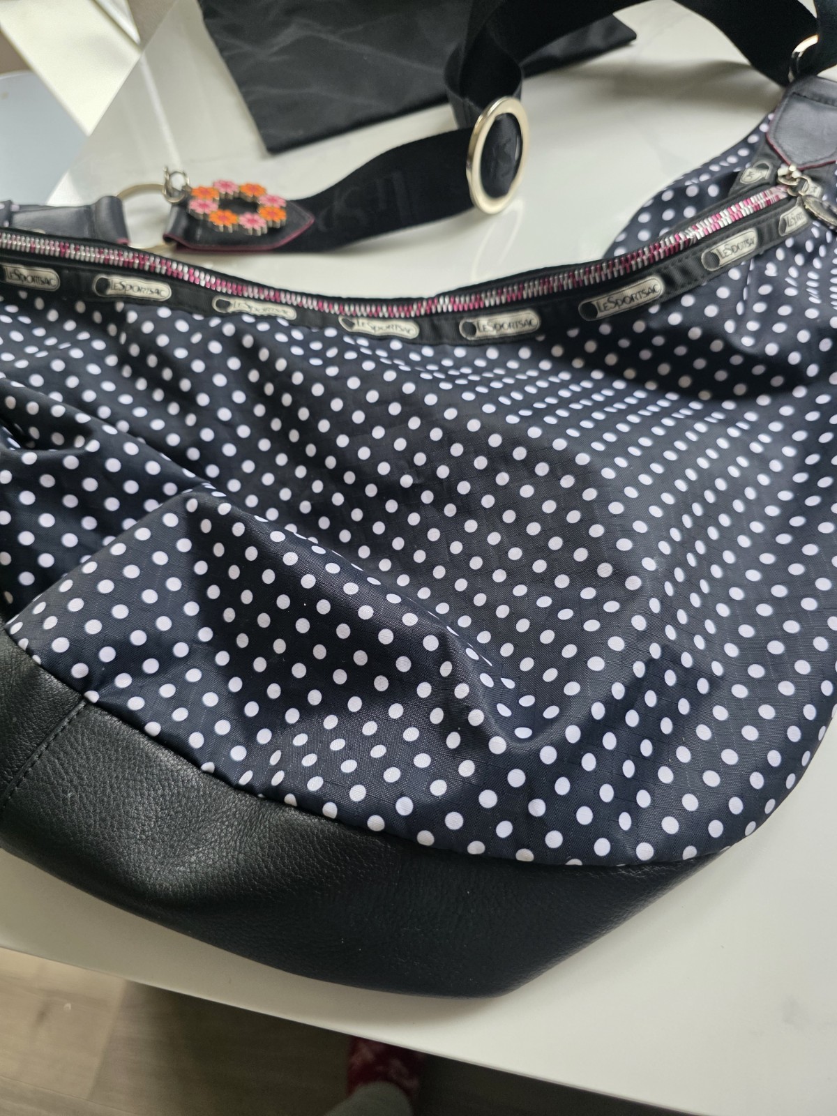 LeSportsac Round Shoulder Bag With Small Pouch NWOT Polka Dots Crossbody Strap