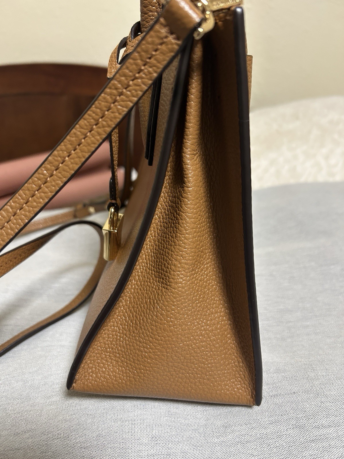 Michael Kors Mercer Small Pebbled Leather Satchel Crossbody Bag Acorn Brown