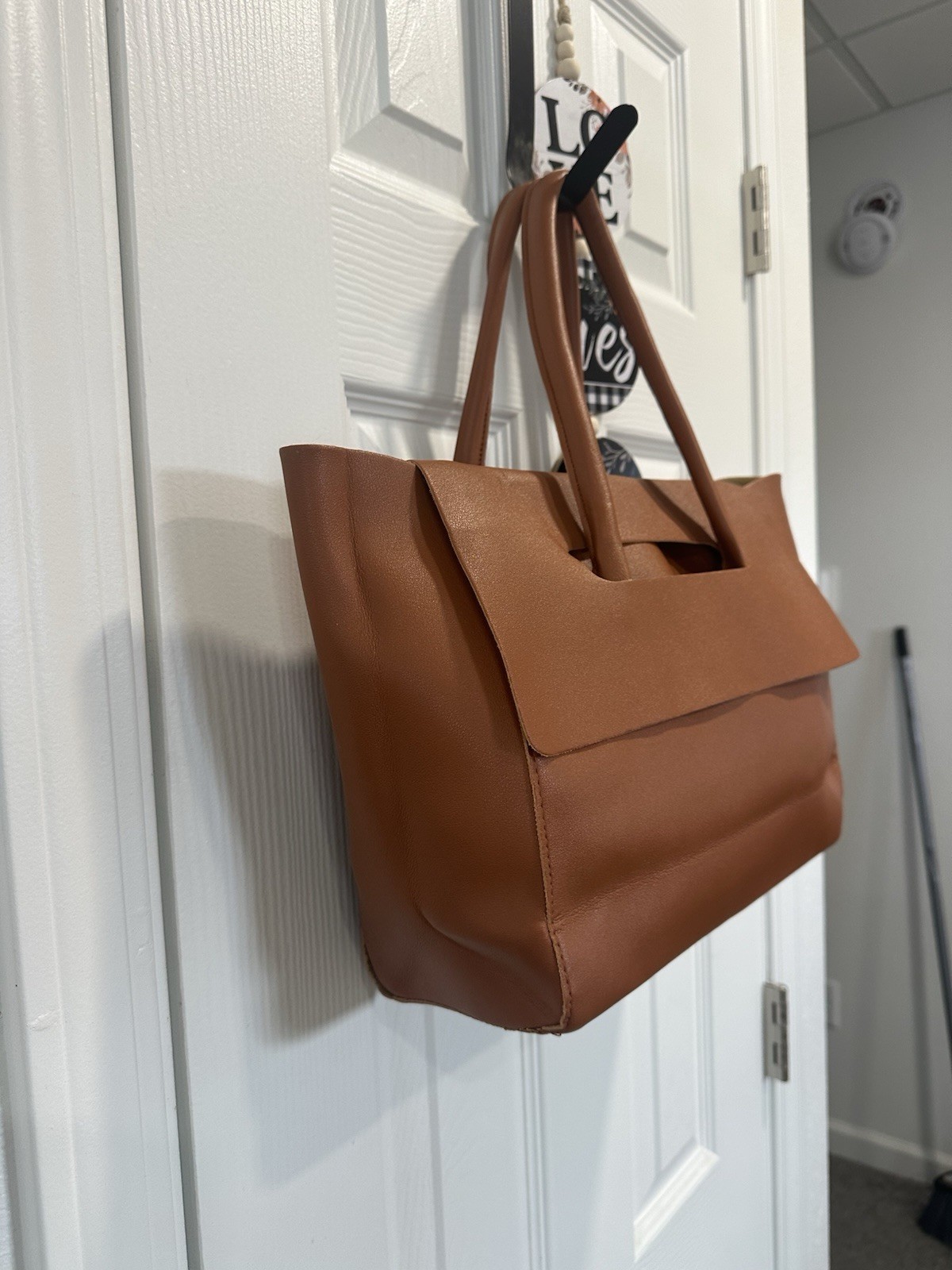 Brown Large Tote Bag Flap Closure Double Handles Matte Finish for Women