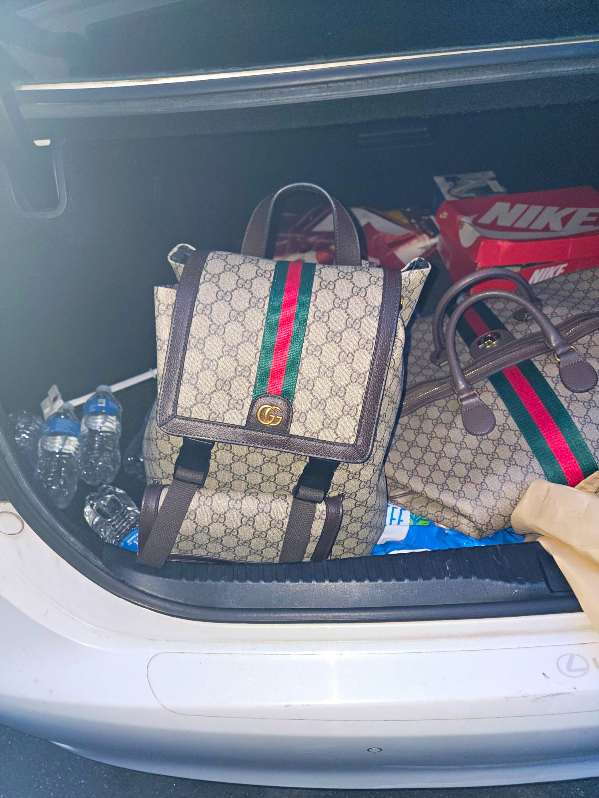 Gucci GG Pattern Web Stripe Top Handle Bag, Beige/Brown, Medium, Zip