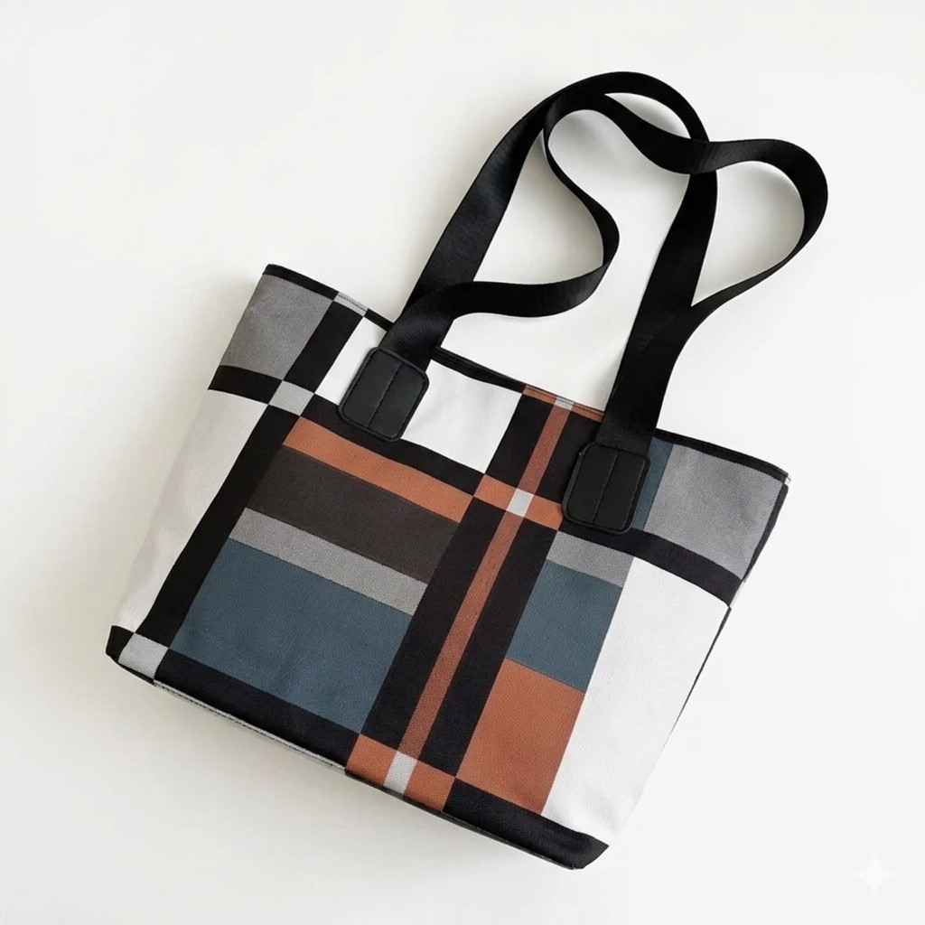 Fashion-Forward Modern Geometric Tote Bag – orange, green, white, black