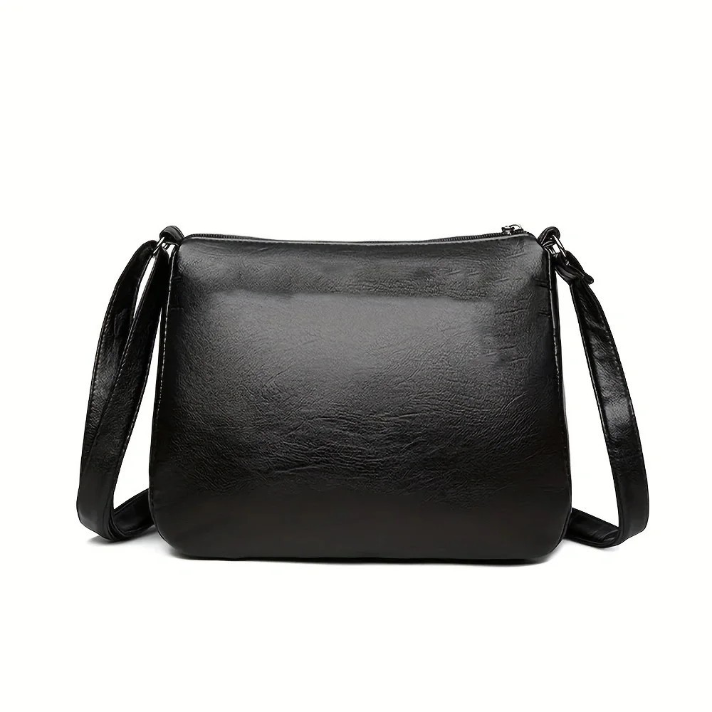 Women Crossbody Mom Bag PU Leather Large Capacity Multi-Pocket Shoulder Black