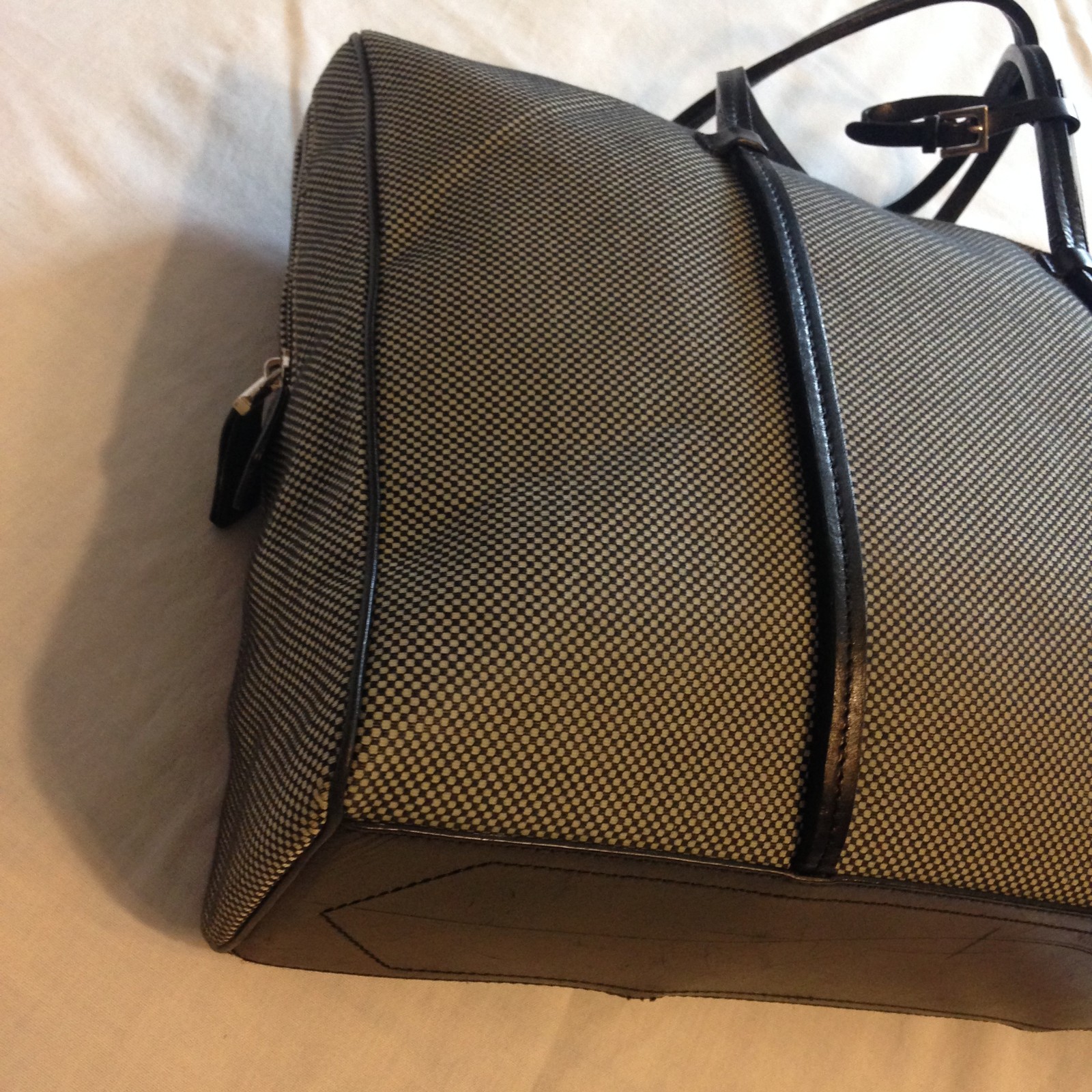 BALLY BLACK & WHITE MICRO-CHECK CANVAS /LEATHER TRIM TOTE SHOULDER HANDBAG