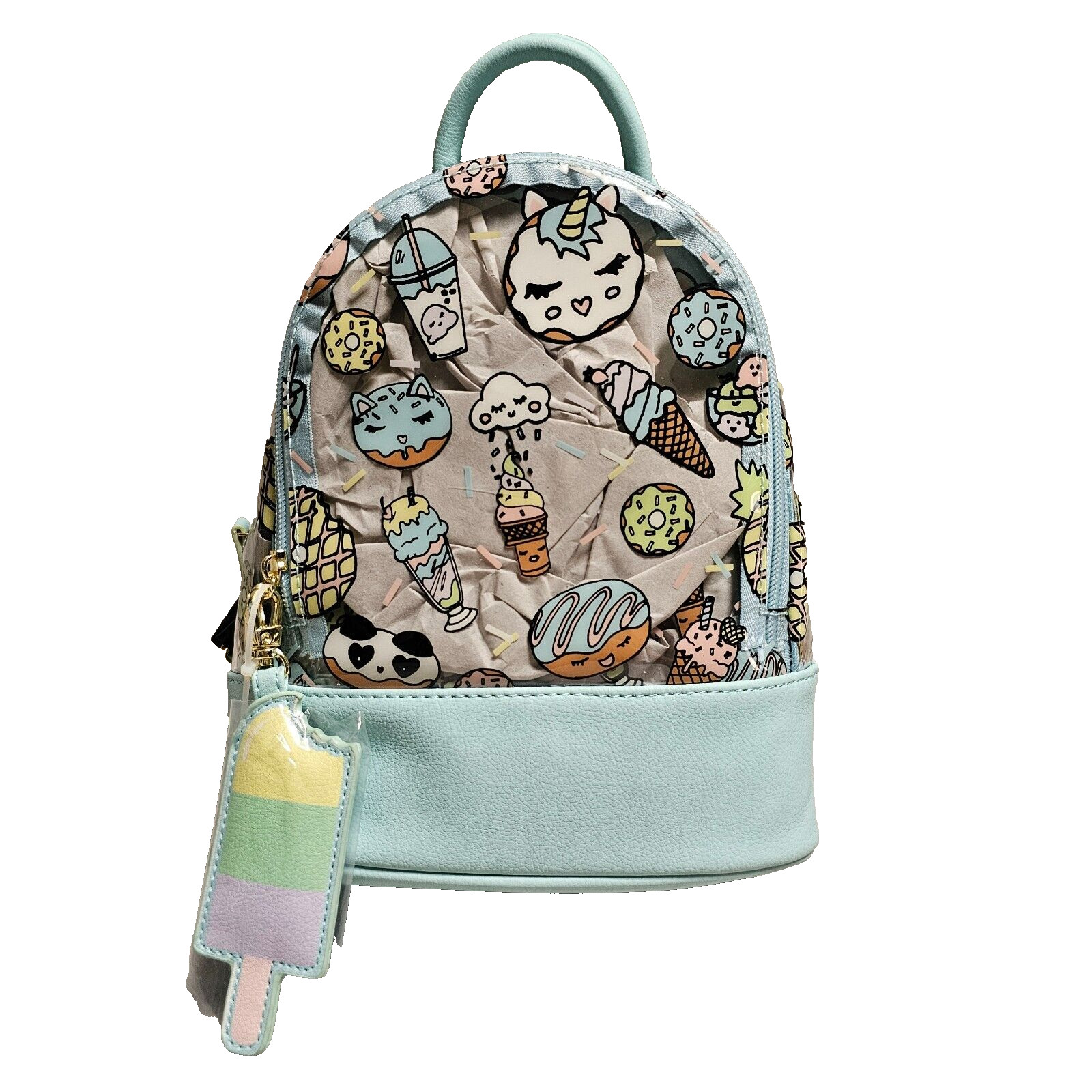 Luv Betsey Johnson Clear Cat Ice Cream Donut Transparent Backpack Blue 10x8x5