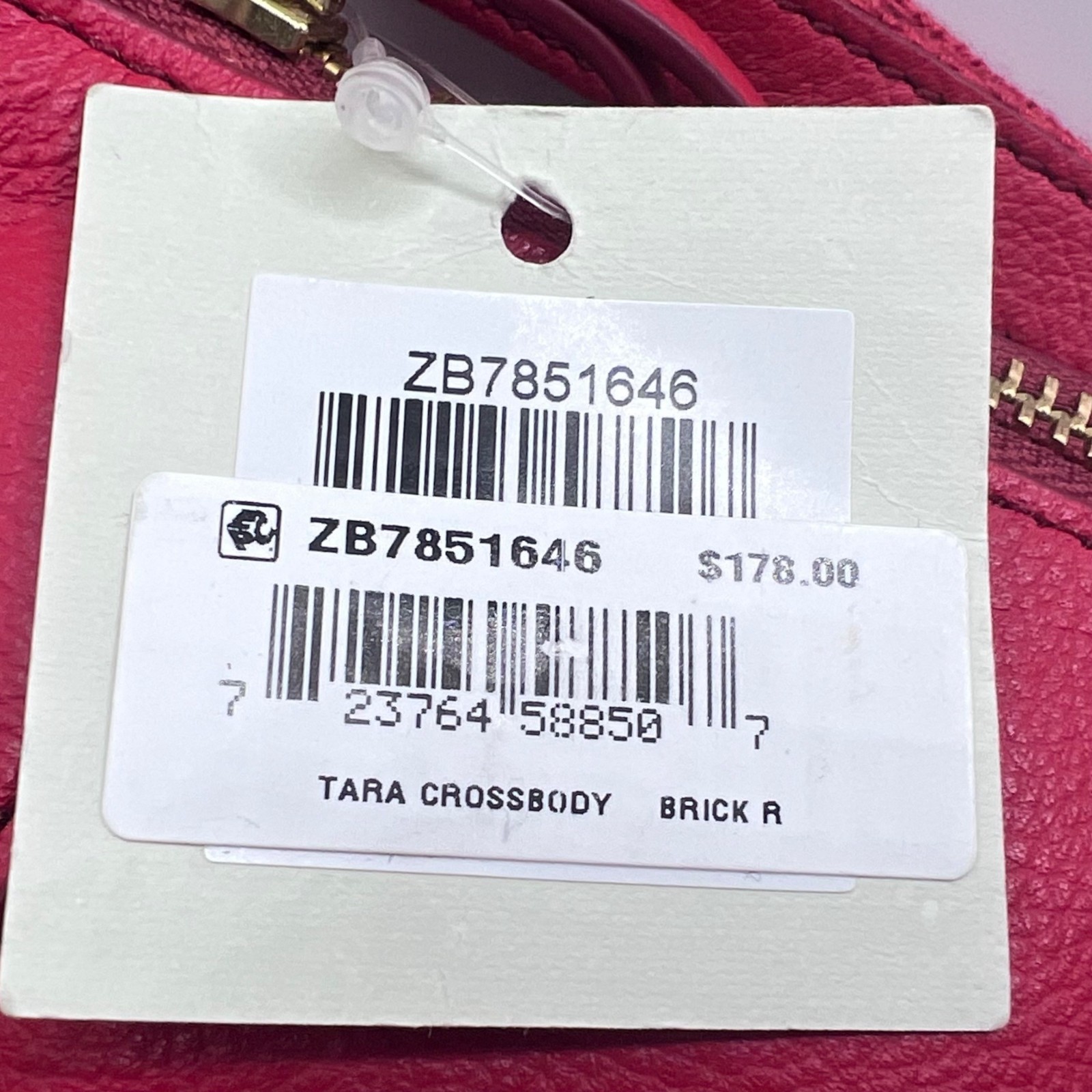 New Fossil Tara Cherry Red Leather Crossbody Bag Zip Top Signature Key Charm