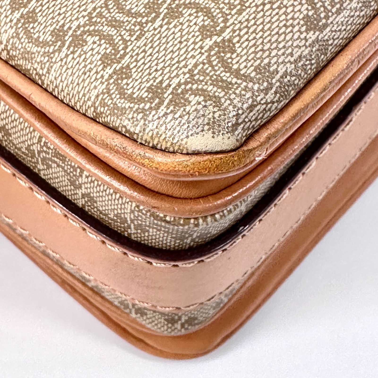 Celine Macadam Triomphe Crossbody Shoulder Bag PVC Leather Beige Brown Vintage