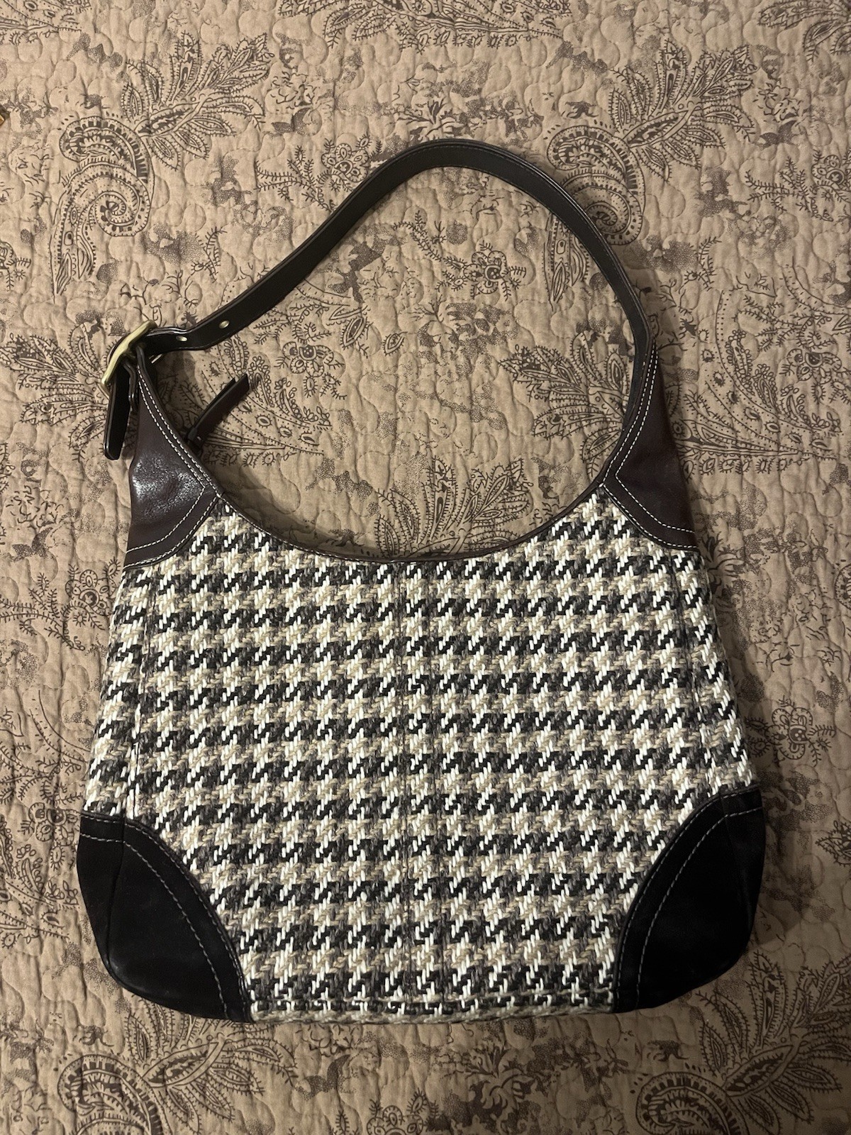 MINT NWOT EXCELLENT COACH Houndstooth Wool Leather Tweed Shoulder Bag 10279 Y2K