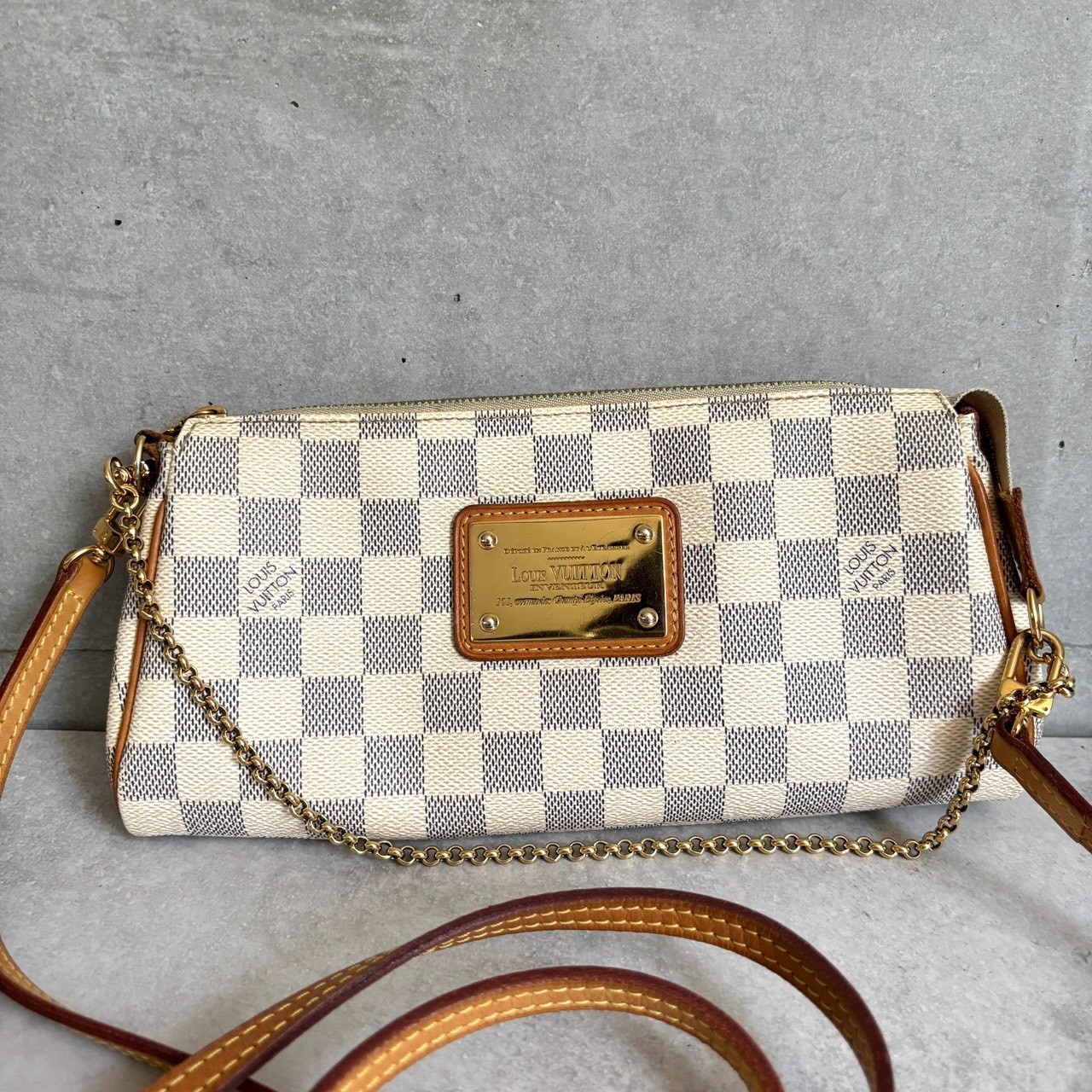 LOUIS VUITTON LV GHW Eva 2 Way Shoulder Bag N55214 Damier Azur White