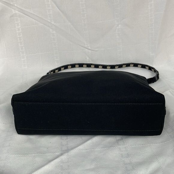 Salvatore Ferragamo Vara Chain Link Shoulder Bag Black Canvas Quiet Luxury