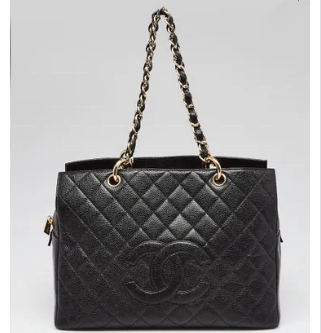 CHANEL Black Quilted Caviar Timeless Shopping Tote.