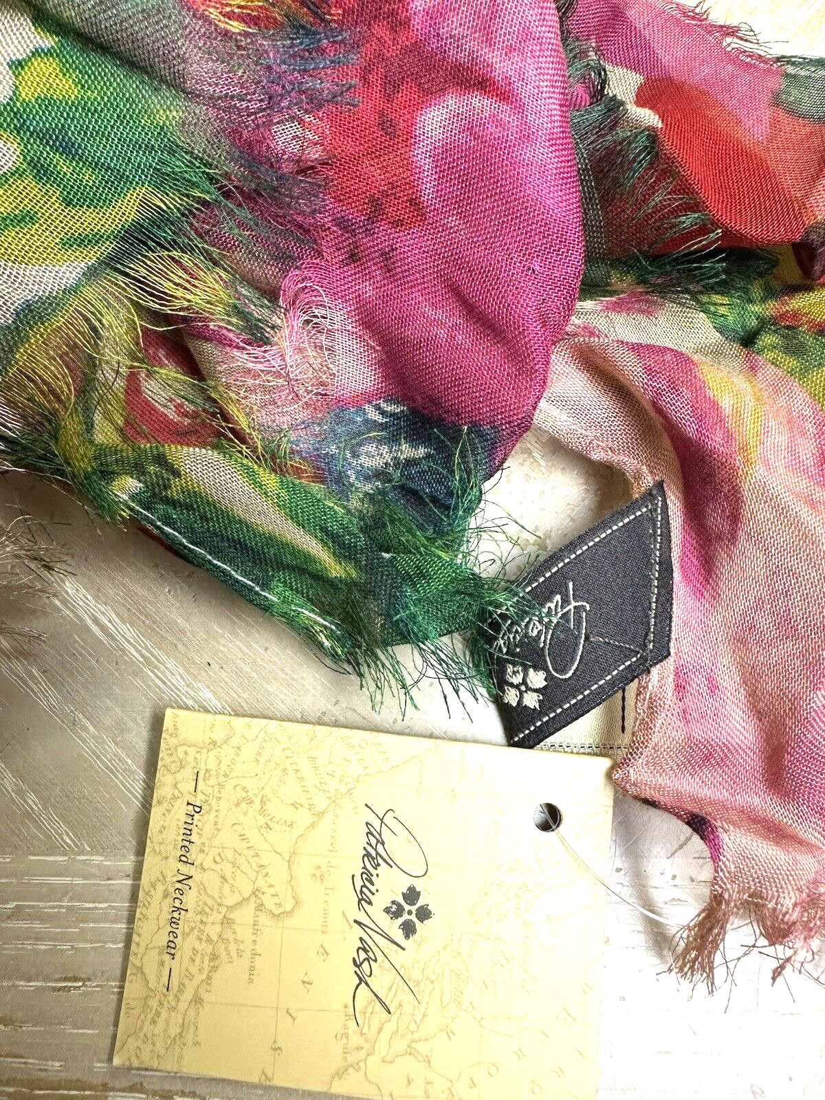 PATRICIA NASH SPRING MULTI TAN RED PINK FLORAL LEATHER WRISTLET & SCARF SET