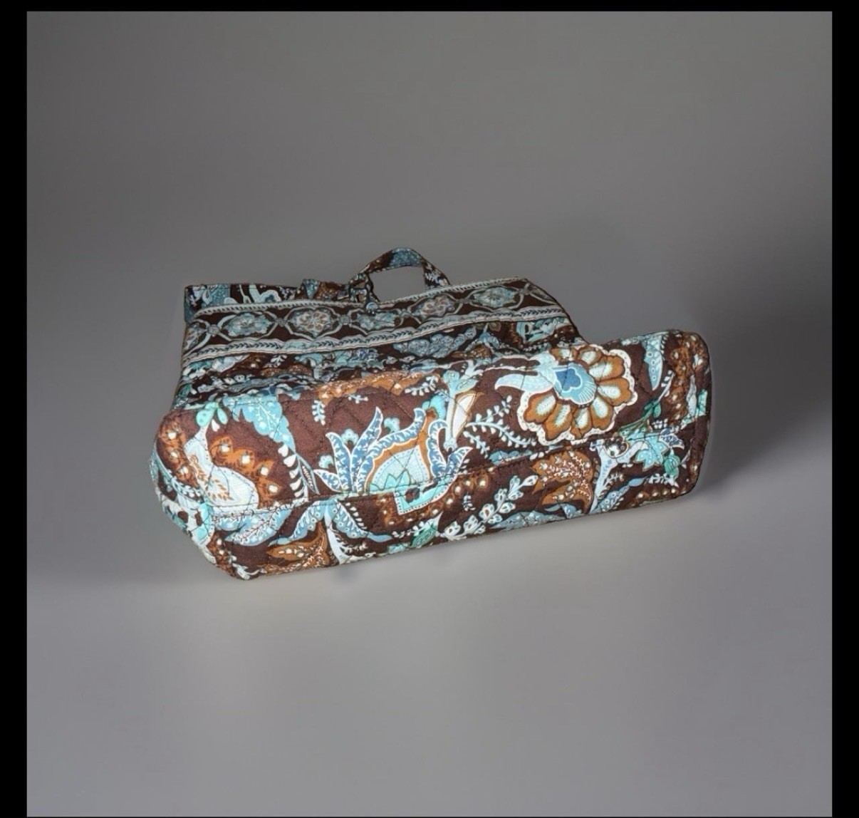 Vera Bradley Brown Blue White Floral Tote Bag Zip Top Inner Pockets Lined