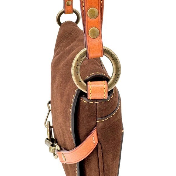 Coach Hamptons 9387 Ring Clip Flap Shoulder Bag Vintage Brown Nubuck Suede Boho