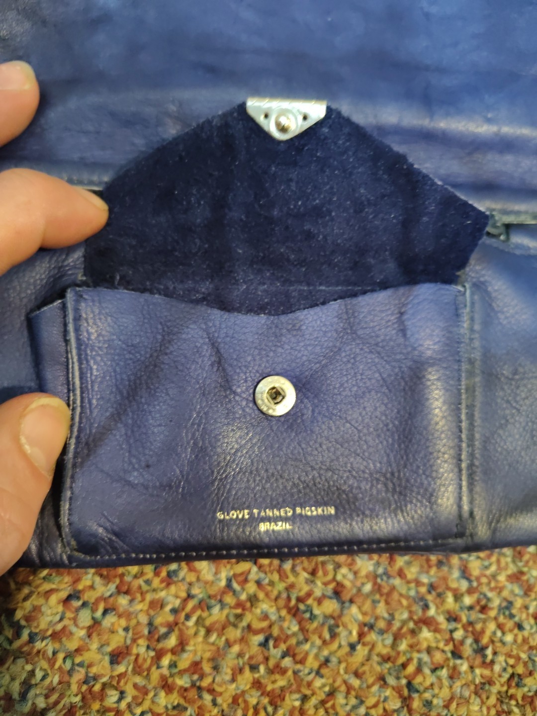 Vintage Glove Tanned Pigskin Blue Foldover Clutch Made In Brazil 3 Pockets