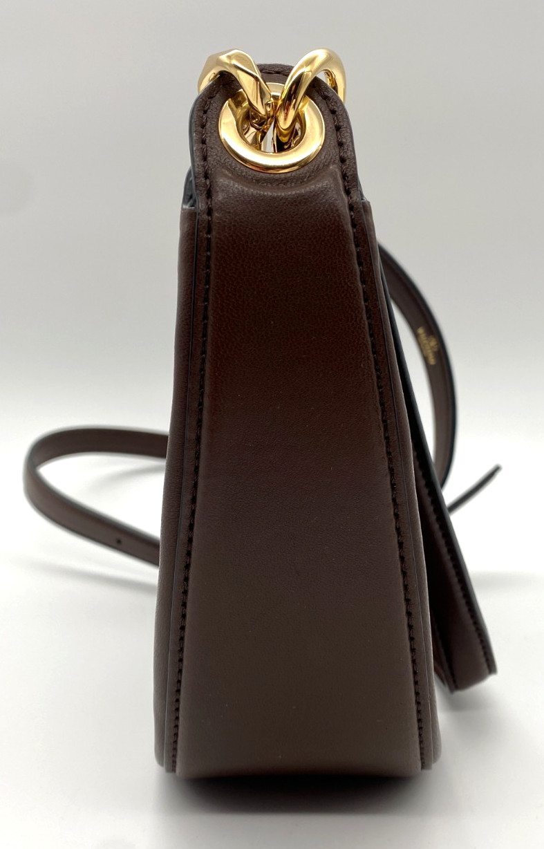 Valentino Garavani VLogo Moon Hobo Mini Brown Calf Leather Shoulder Bag – Auth