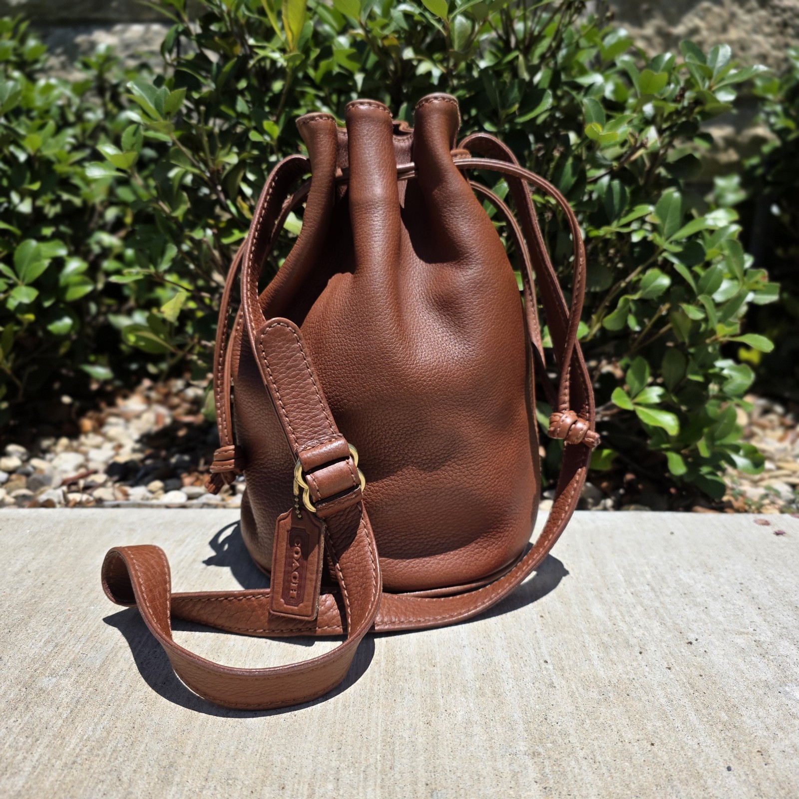 Vtg Coach 4905 Vintage Sonoma Pebbled Leather Drawstring Shoulder Bag Brown