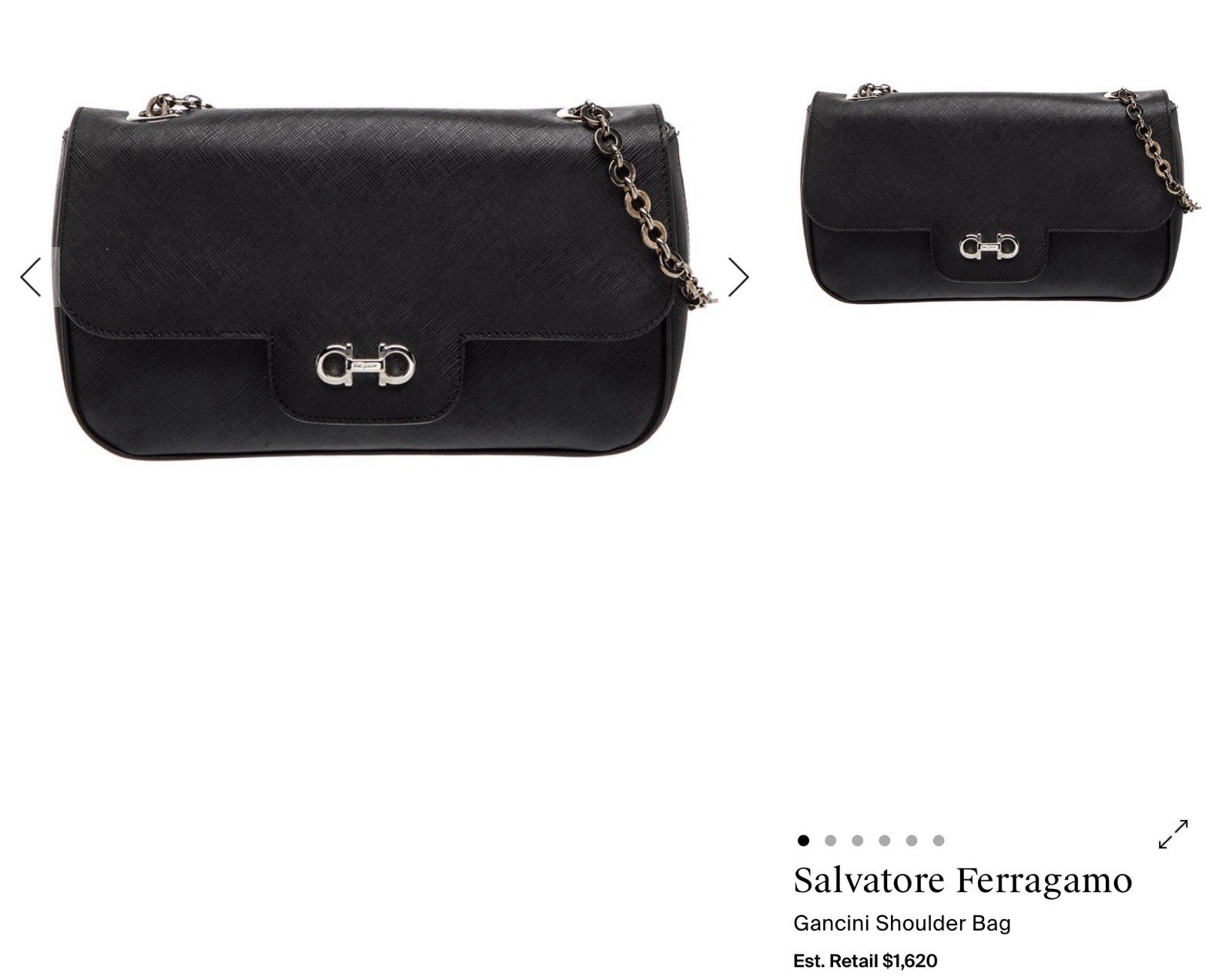 salvatore ferragamo gancini Black Leather Silver Hardware Shoulder Bag R $1,620
