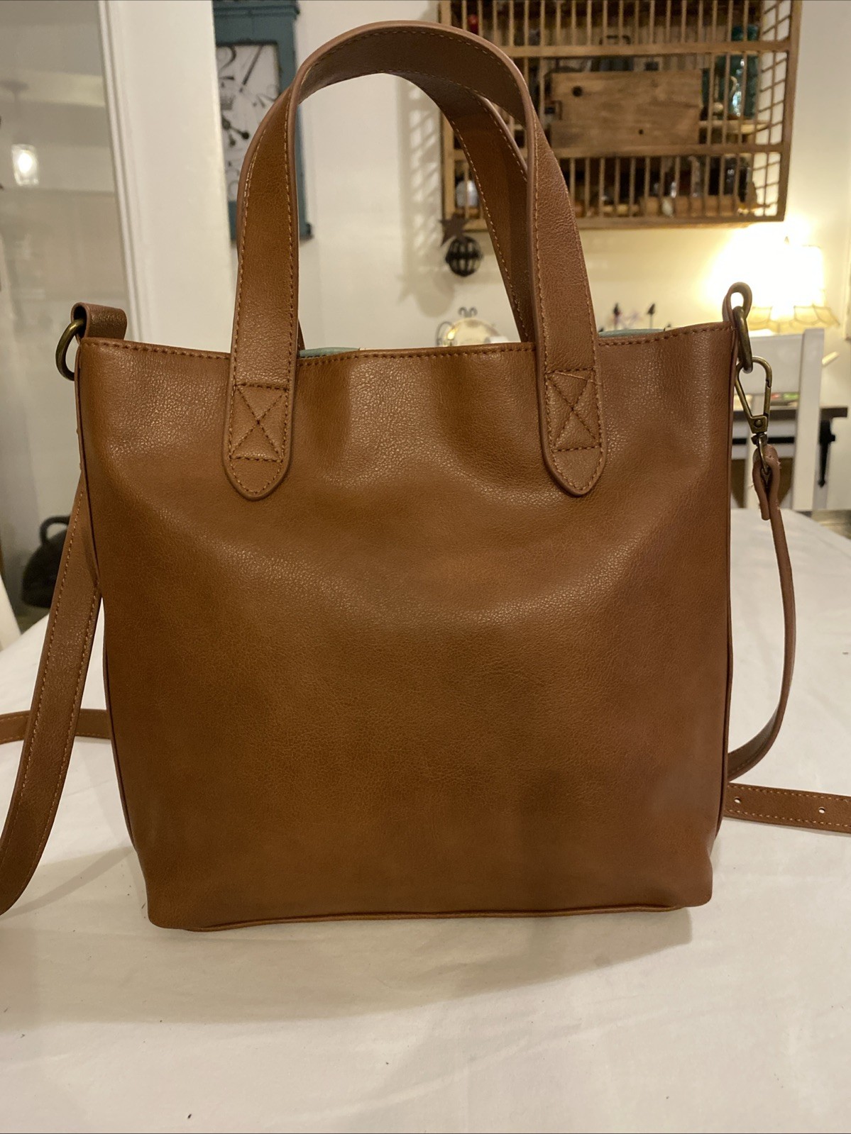 Frye & Co Pink Brown Teal Stripe Mini Shopper Tote Bag Purse Top Handle Shoulder