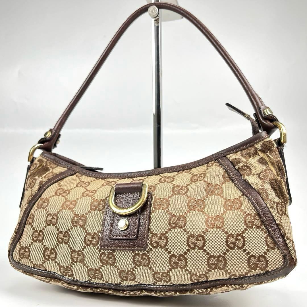 GUCCI Abbey GG Monogram Canvas Shoulder Bag Brown Leather Gold Tone A1542
