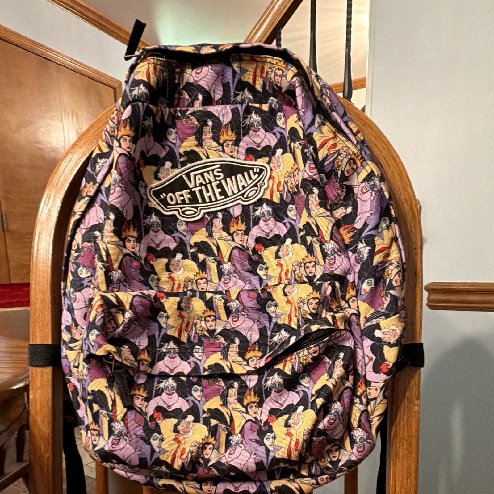 VANS Off The Wall Disney Villains Graphic Print Backpack Zip Outer Pockets