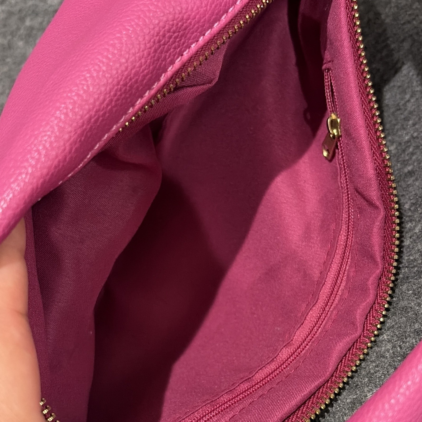 Pink Pebbled Crescent Shoulder Bag Zip Top Gold Hardware Small Solid