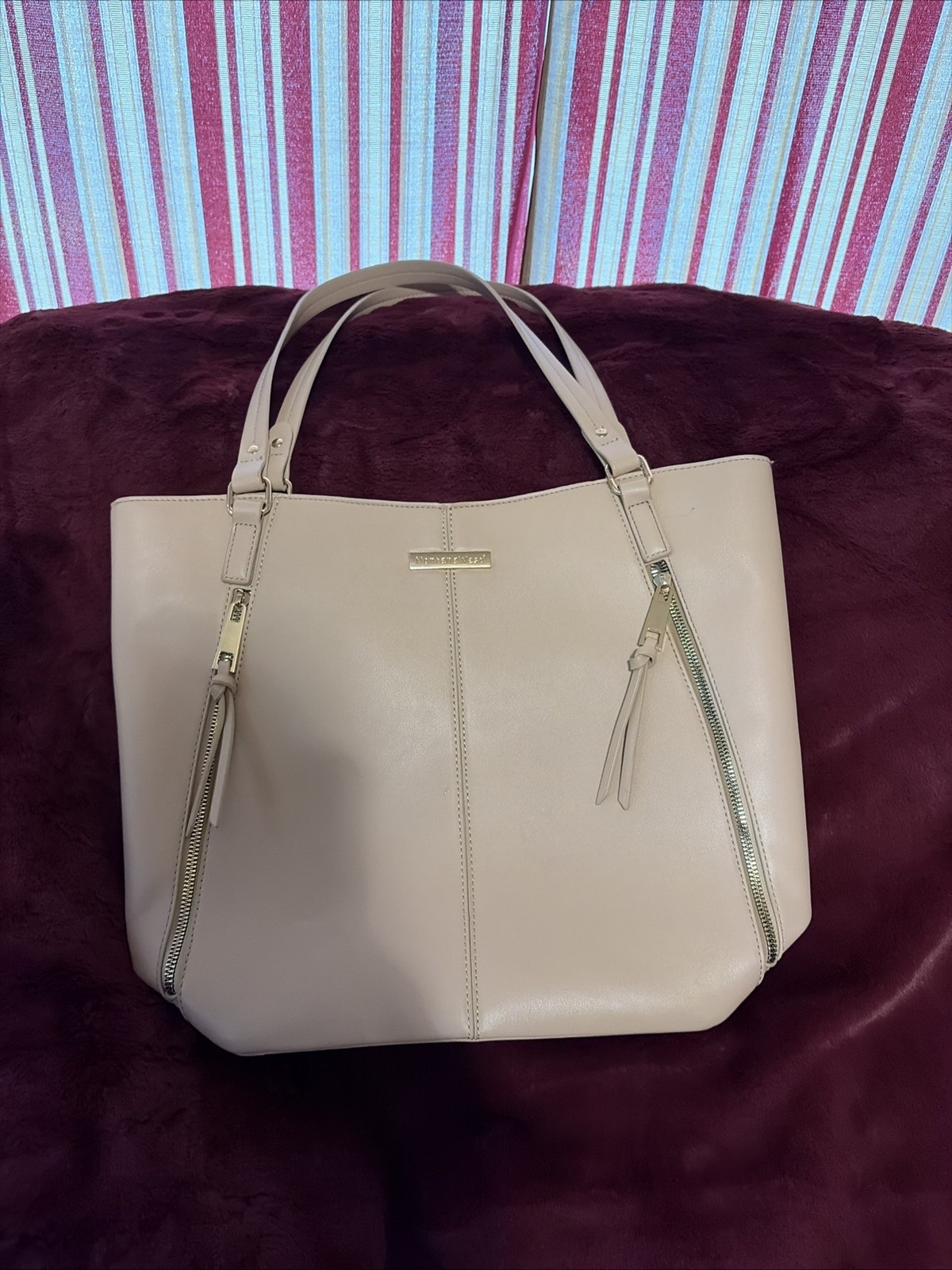 Montana West Taupe/Brown Zip Top shoulder Handbag, Tiny ink mark pictured