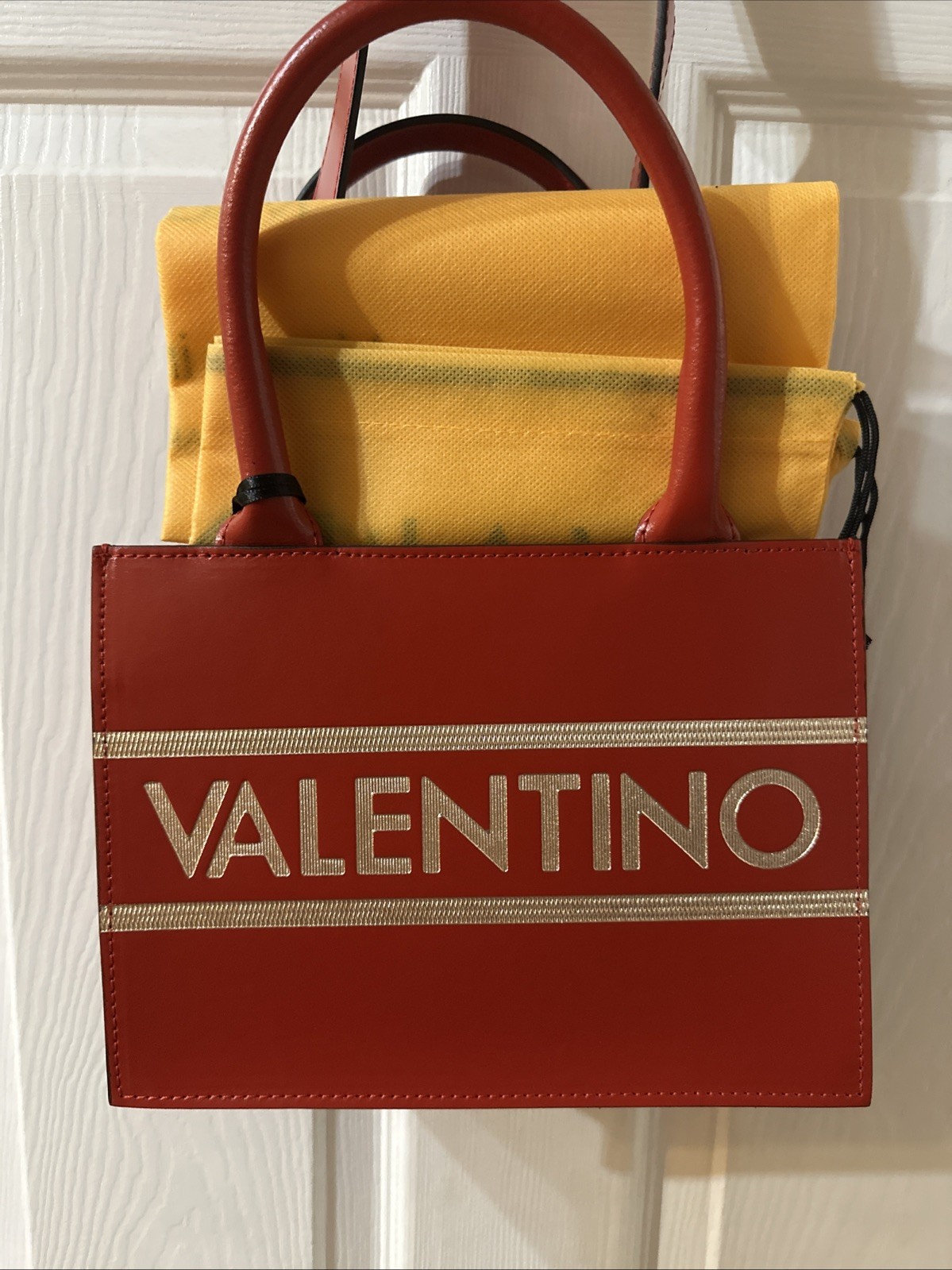 NWT VA 3061 RED Mario Valentino GOLD LEATHER TOTE SATCHEL HANDBAG