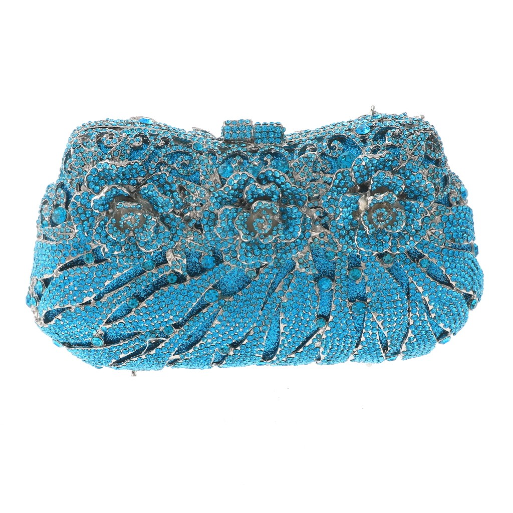 Silver Tone Alloy Metal Fashion Crystal Rhinestone Clutch Bag HB6284-AQA
