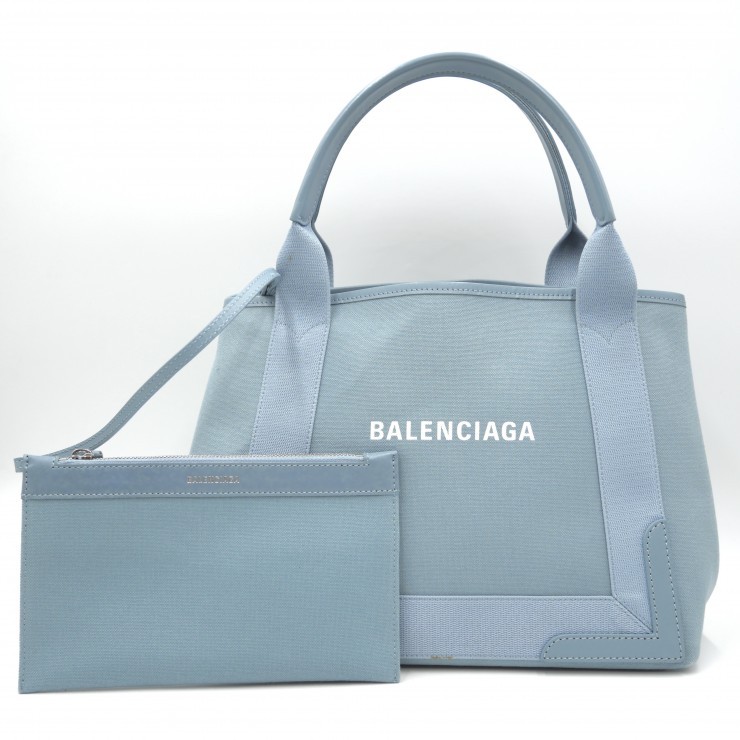BALENCIAGA Navy Cabas XS Tote Bag Light Blue Canvas Logo