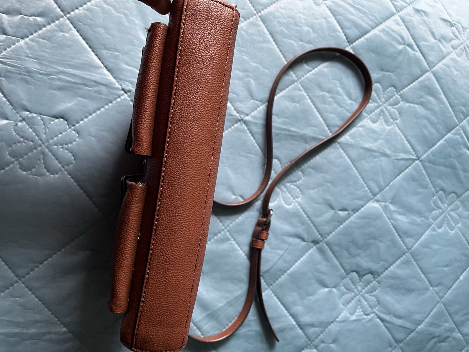 Chaps Solid Brown Crossbody Bag Zip Closure, Silver Hardware, Adjustable Strap
