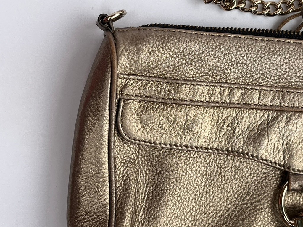 Rebecca Minkoff MAC Metallic Gold Leather Crossbody Bag Chain Strap