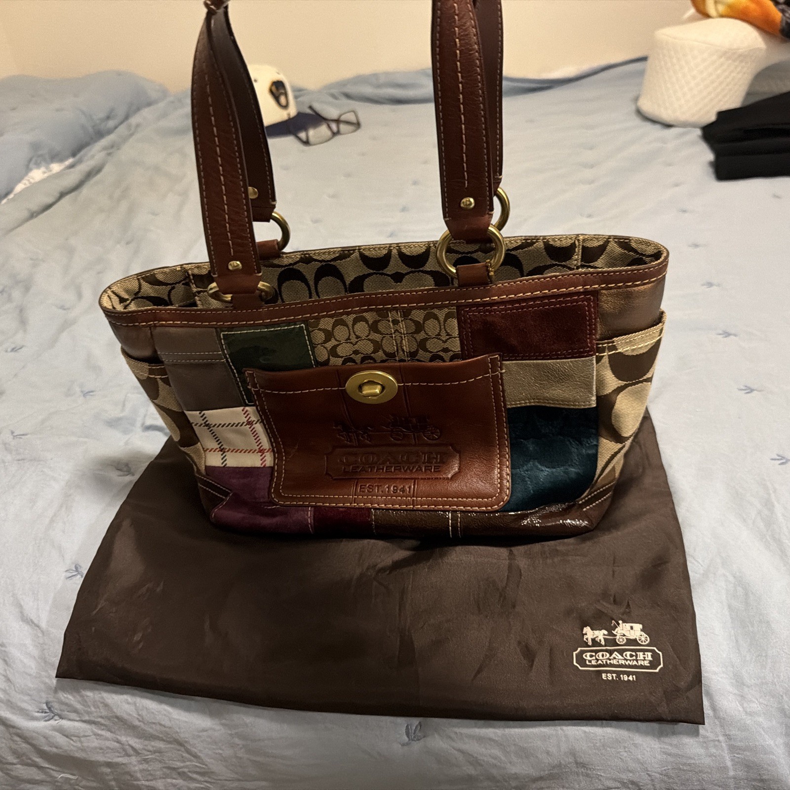 Coach Patchwork Multicolor Shoulder Bag Zip/Turn Lock w/ Dust Bag
