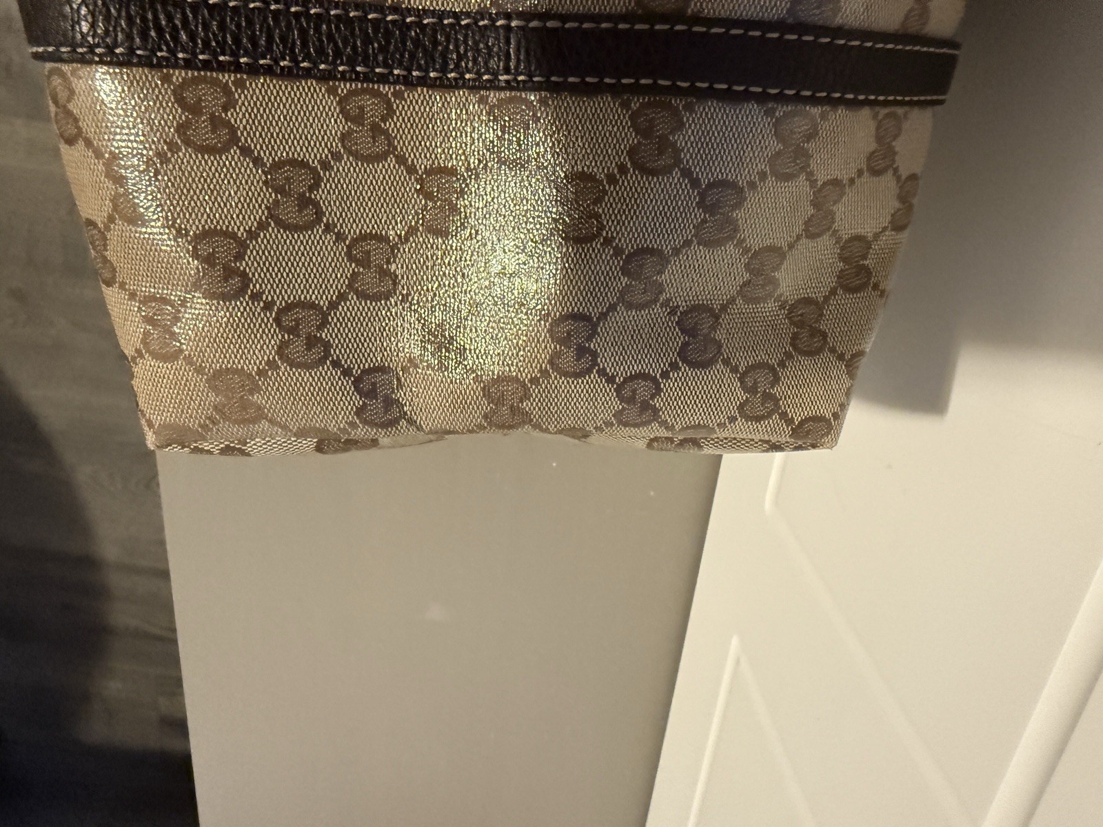Authentic Gucci GG Canvas Tote Bag Beige Brown Coated Canvas Large Shopper