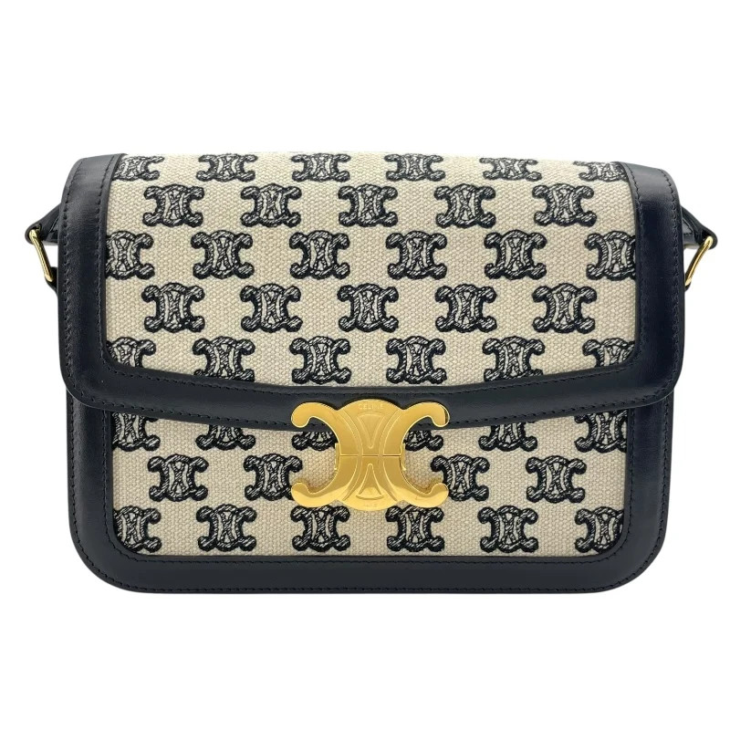 CELINE Trapeze Triomphe Bag Ivory / Black Leather Shoulder Bag #OKB2205