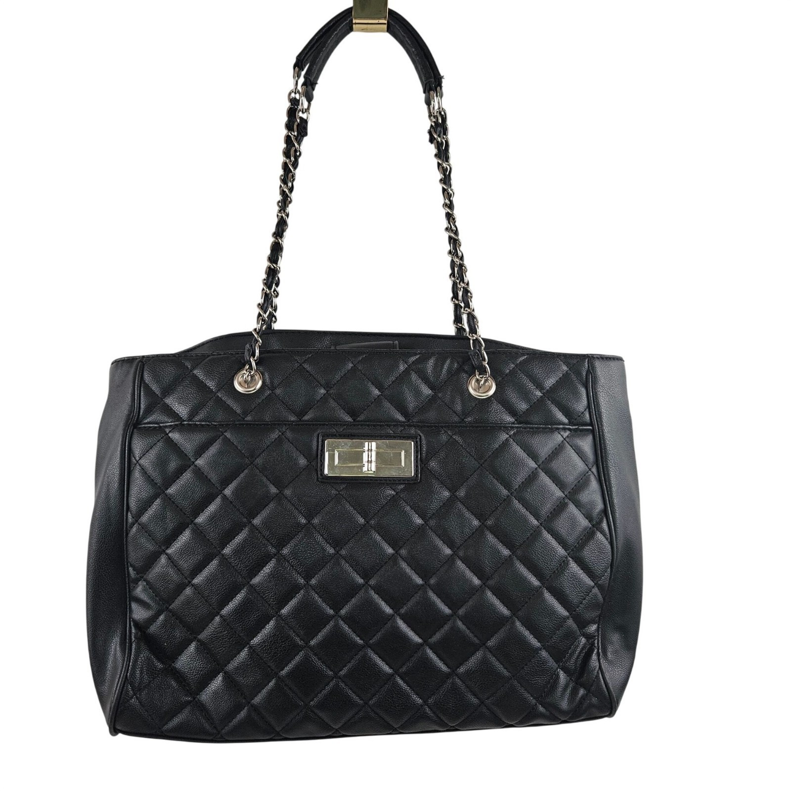 Croft & Barrow Black Quilted Tote Bag With Chain Handles & Spacious Interior