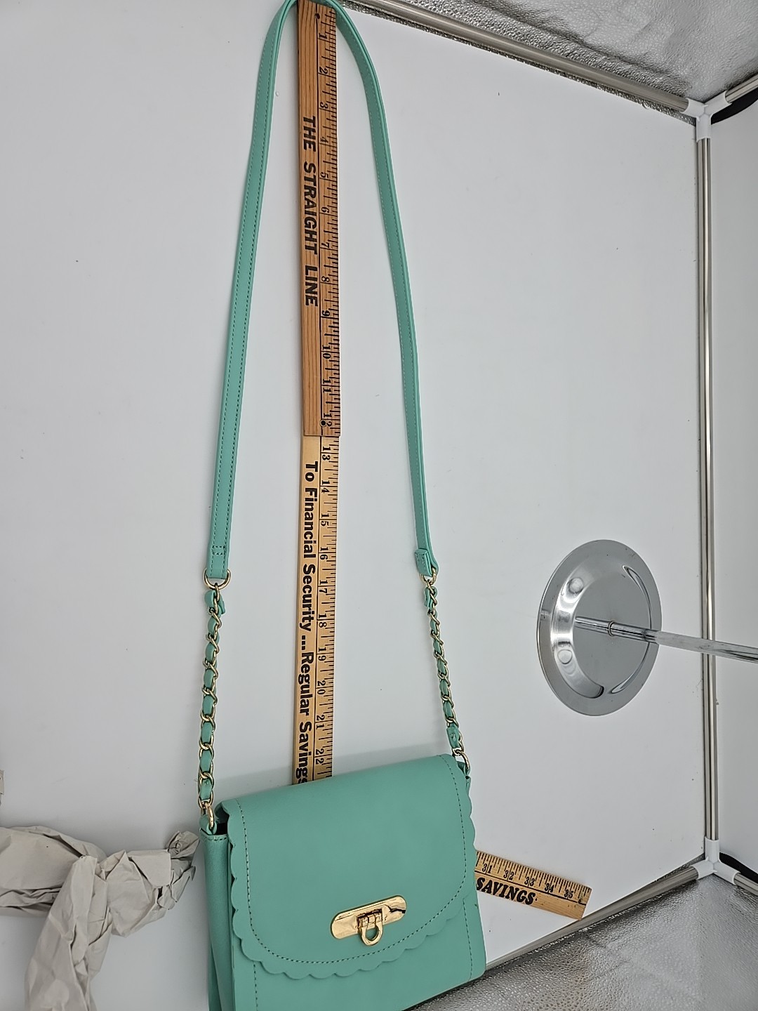 PASTEL Teal Scallop Trim Goldtone Crossbody Purse 7.5 In x 6.5 In x 2.5 In USED