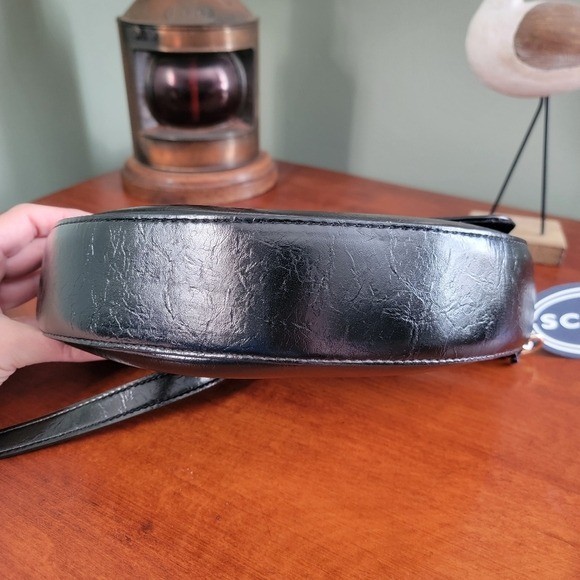 NWT Scoop Half Moon Satchel Black Crinkle Faux Leather Bag