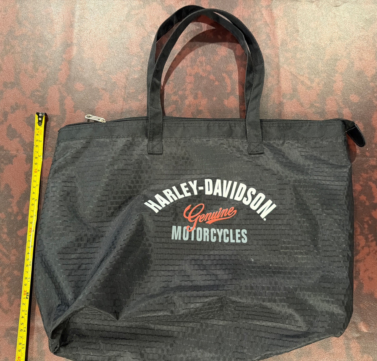 Genuine Harley-Davidson Logo Lined Shopper Tote Bag Lightweight Zip Top 19×13