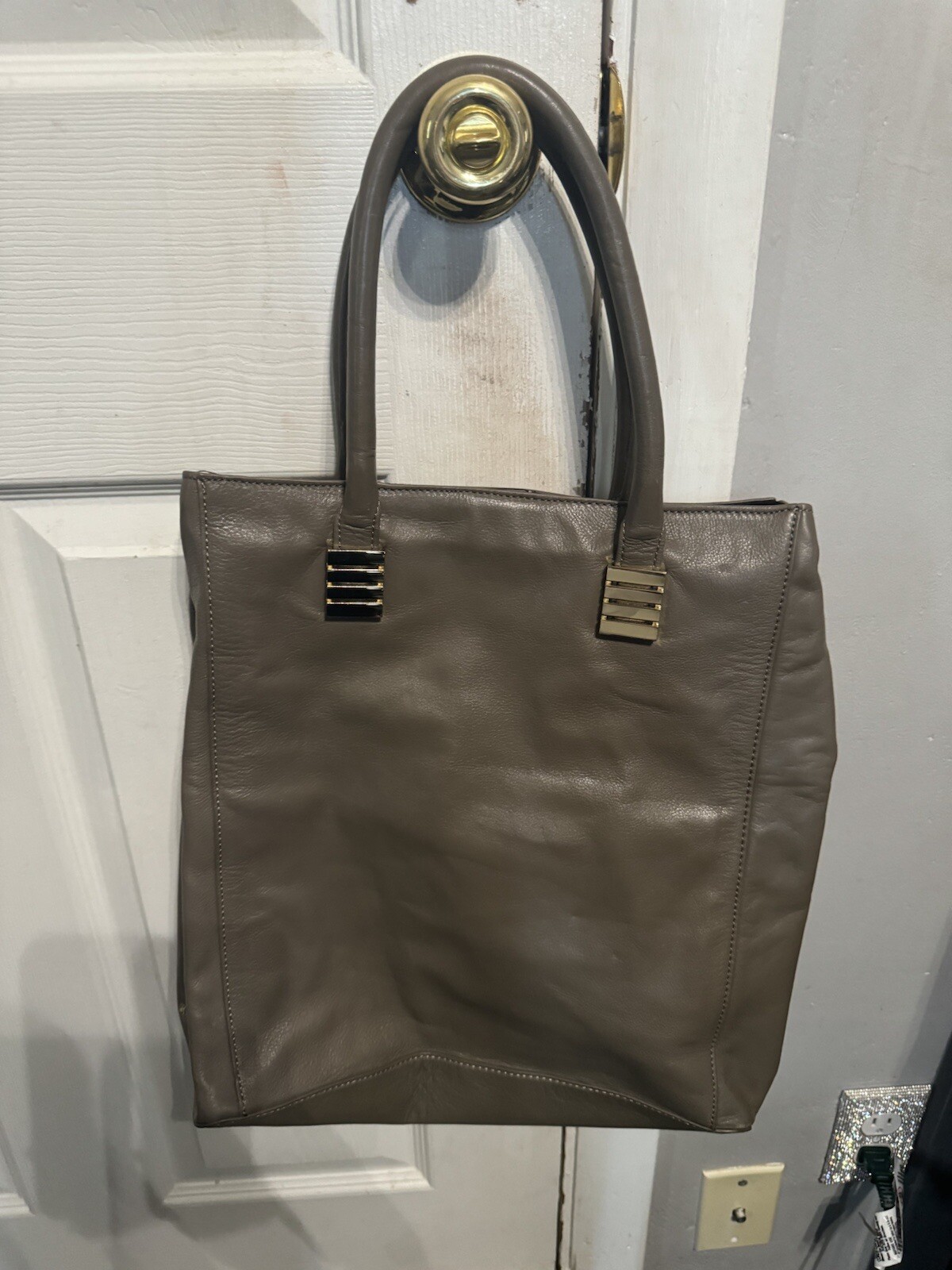 Claudia Ciuti Taupe Genuine Leather Tote Bag W/ Gold Hardware
