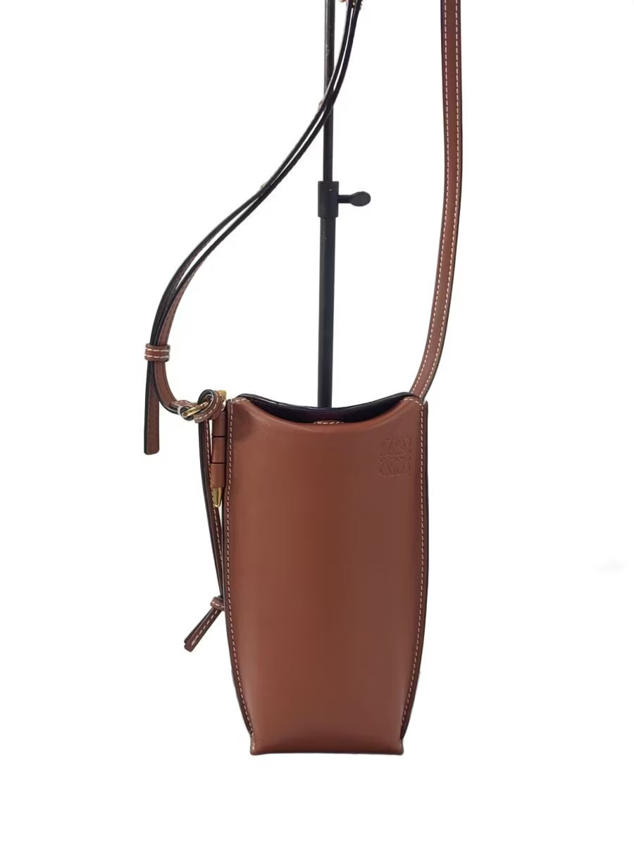LOEWE Gate Pocket Shoulder Bag, Leather, Brown, Solid Color