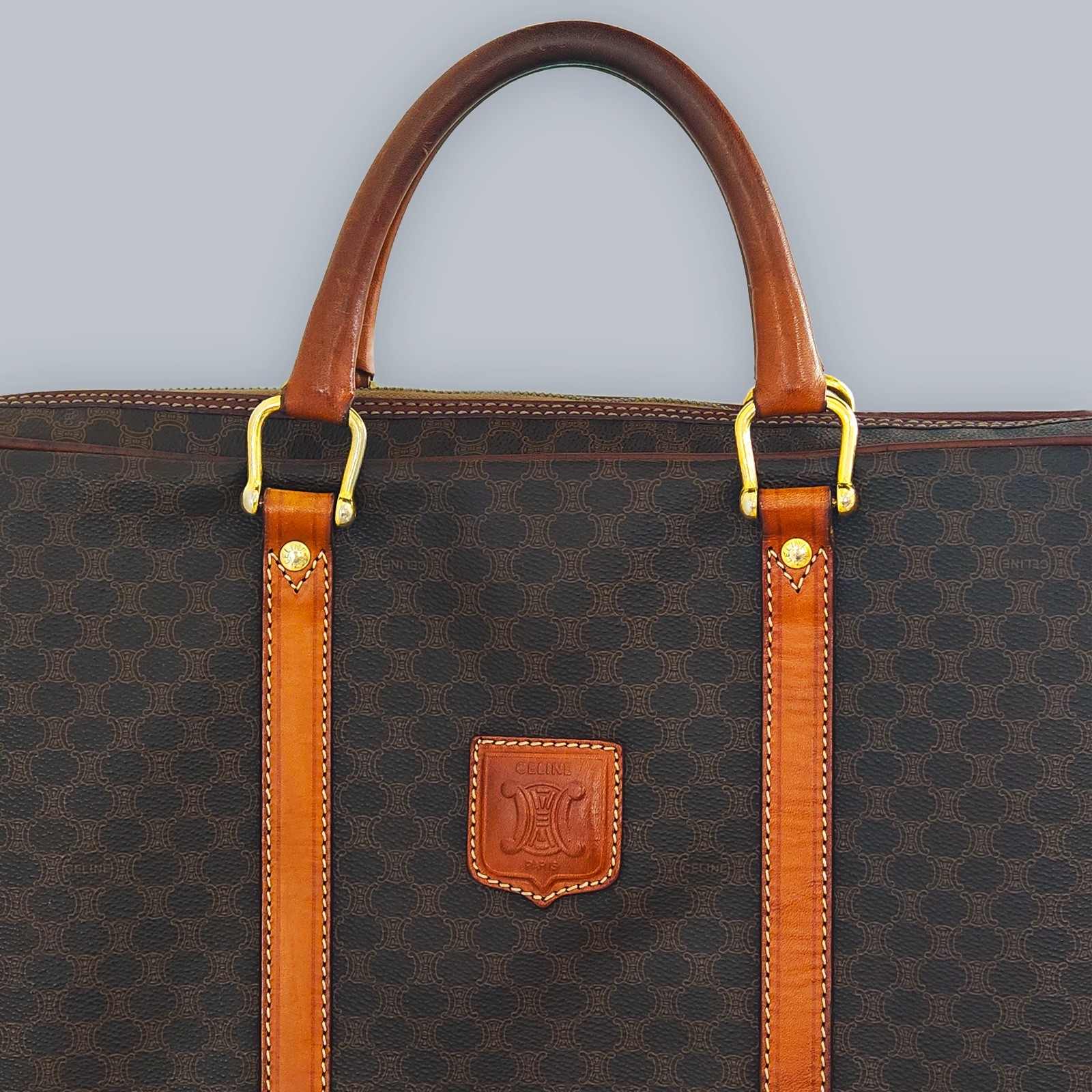 Vintage CELINE Macadam Briefcase Document Bag Coated Canvas Leather Italy 90s