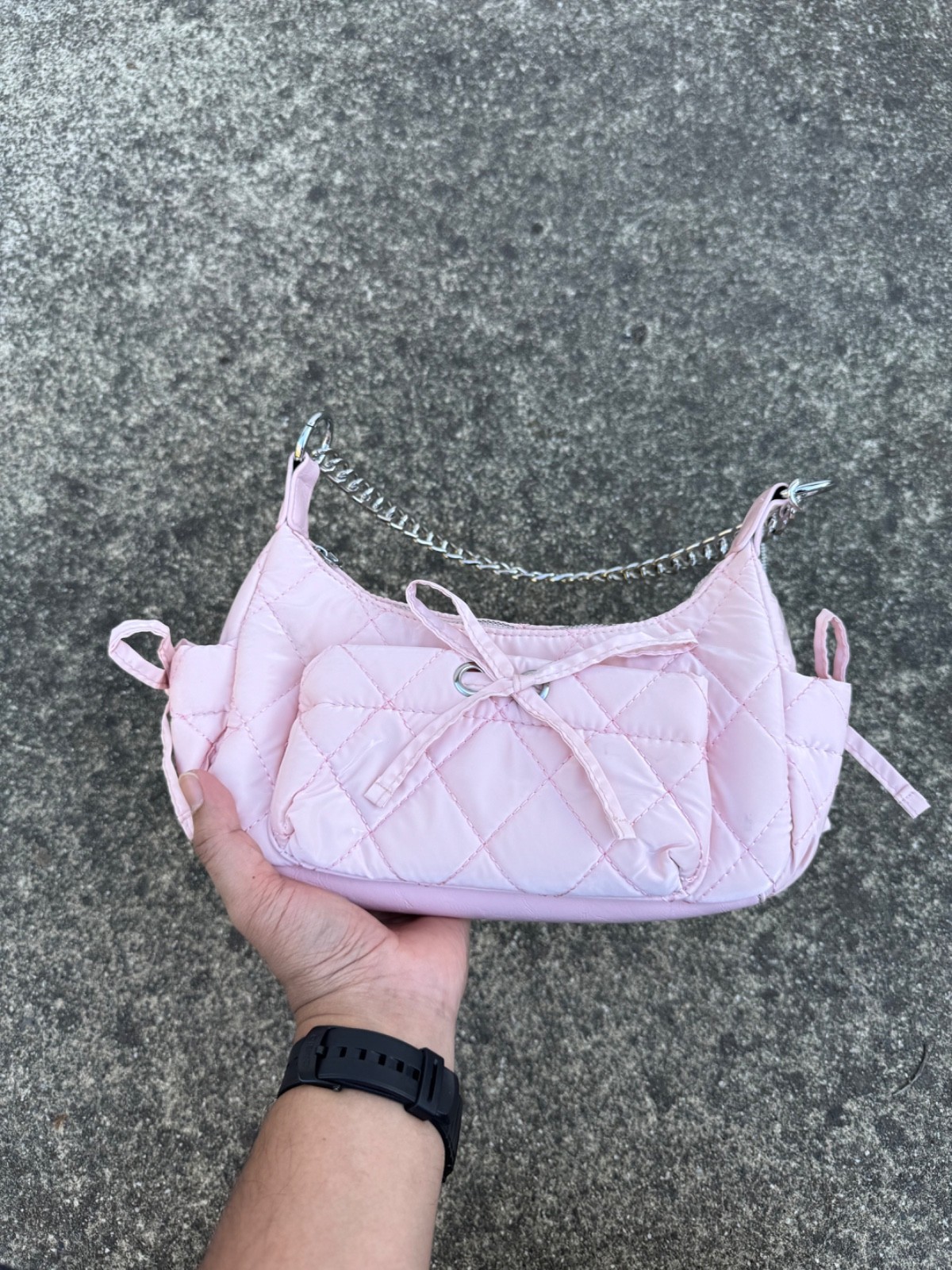Cider Bowknot Quilted Shoulder Bag Pink Y2K Aesthetic
