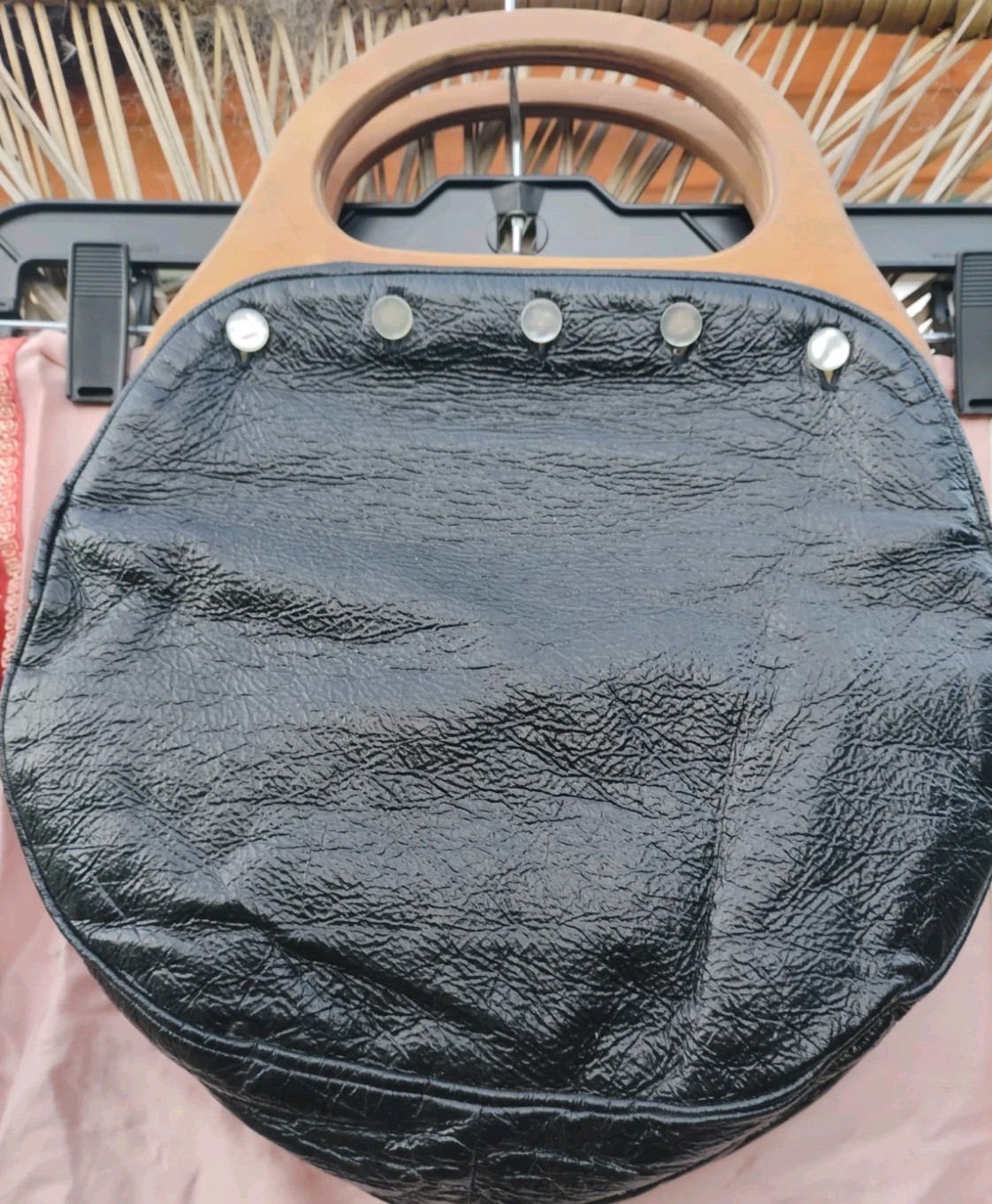 Reversible Pleather Austin ‘Monogram Shop’ Wooden Handled Purse