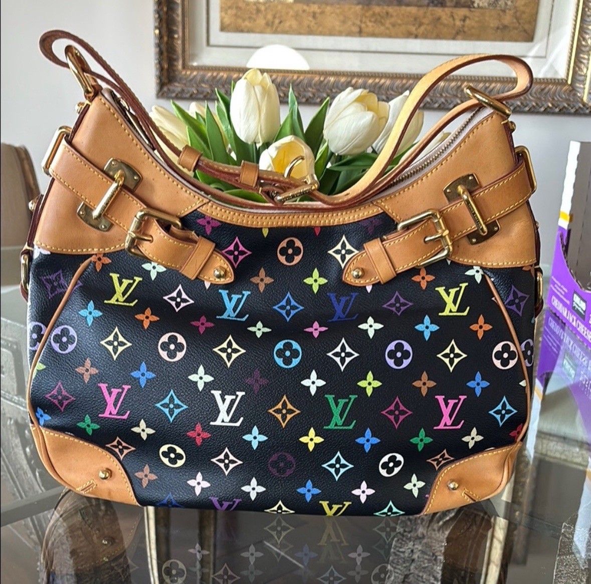 Louis Vuitton Greta Takashi Murakami Multicolor Noir Monogram Shoulder bag