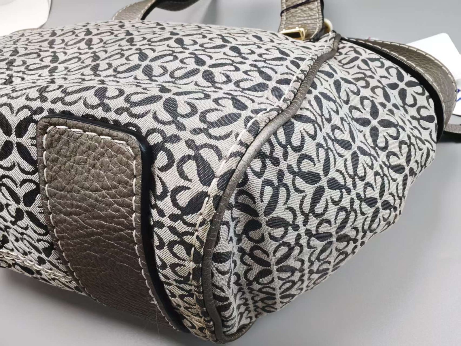 LOEWE 337.12.N36 Anagram Monogram Canvas Leather Trim Small Tote Bag
