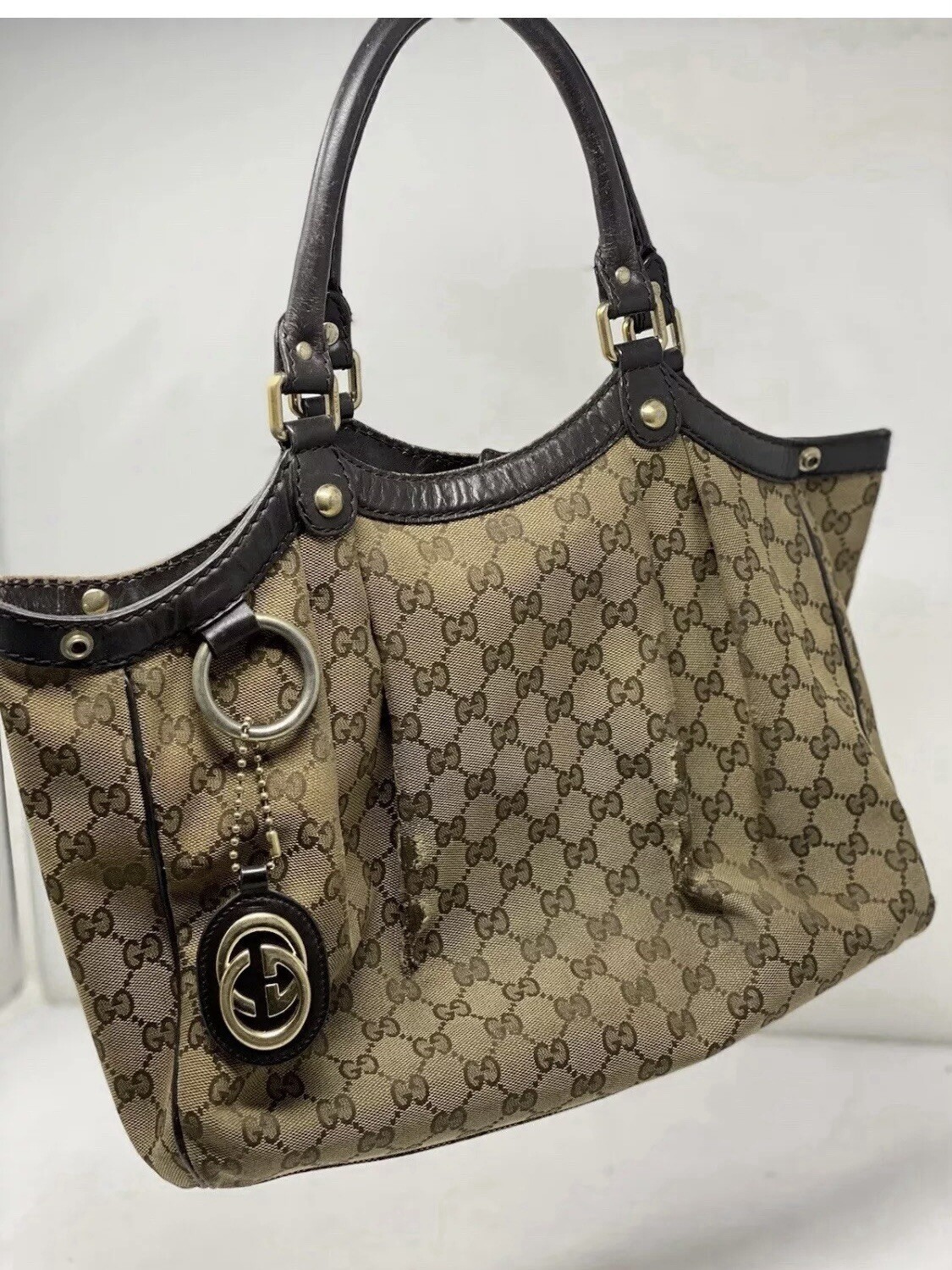 Gucci Hand Bag Brown Canvas 1270638 Hobo Sukey