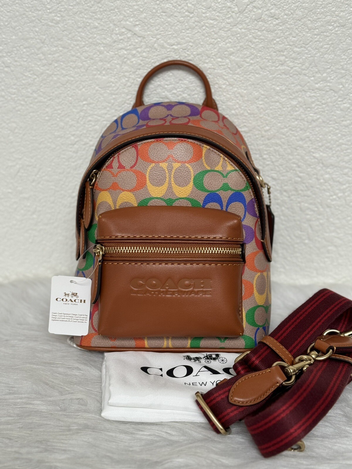 Coach Charter Backpack 18 In Rainbow Signature Canvas NWT CJ878